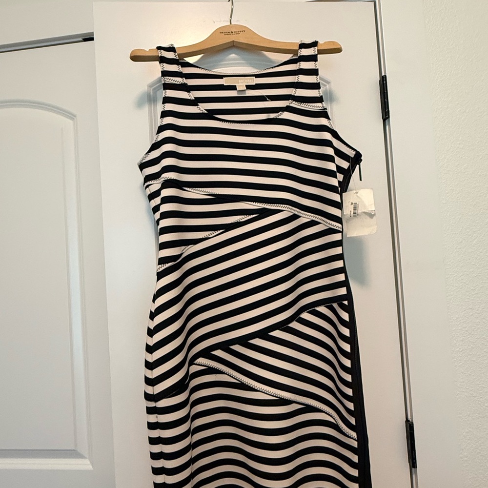 MICHAEL Michael Kors Black and White Striped Midi Tank Dress